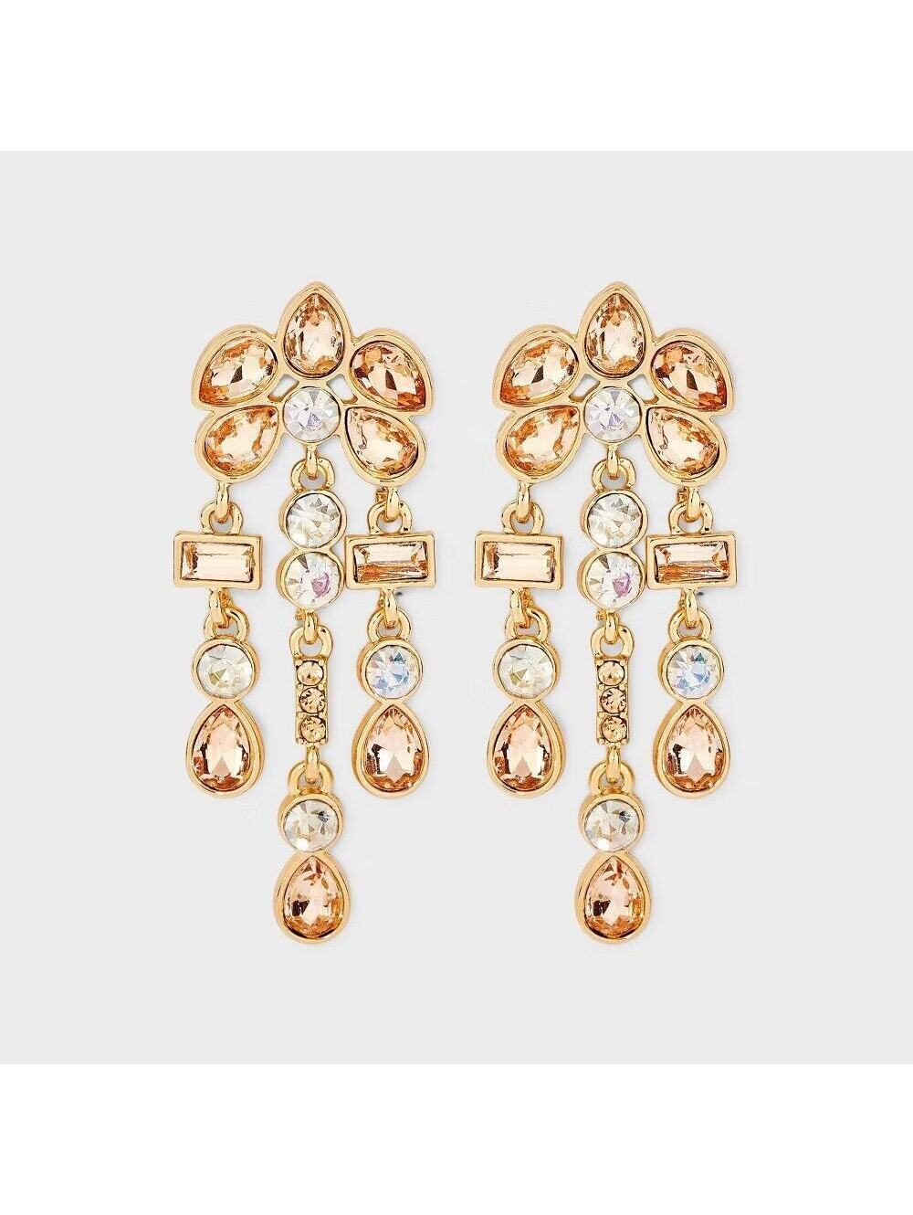 A New Day NWT Chandelier Gold Tone Earrings 3 Strand